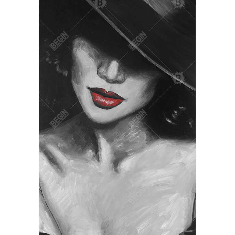«Mysterious Red Lips Lady» sur toile, H 36 po x l 24 po