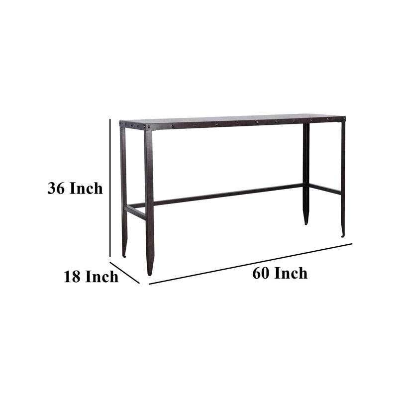 Ayka Sofa Bar Table w Nailhead Accent, 60 Inch Rectangular Brown Wood