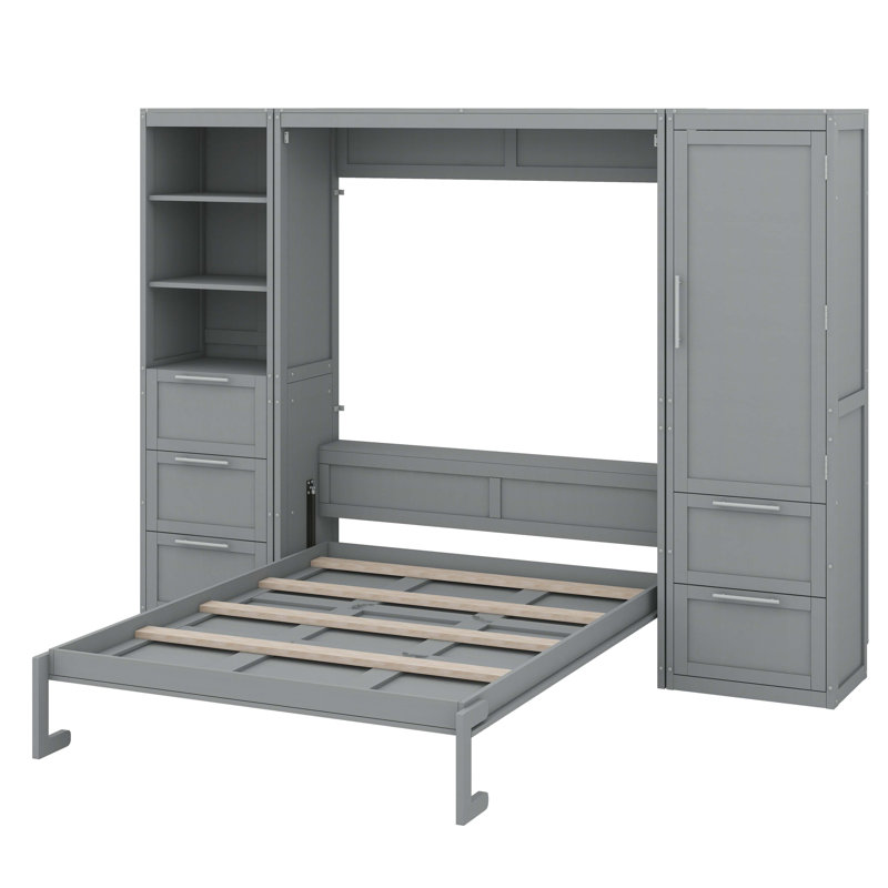 Grand lit escamotable mural avec garde-robe supplémentaire, Gris