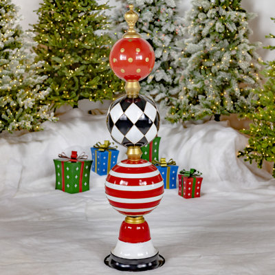 5.53ft. Tall Iron Christmas Ornament Display Tower in Red, Black, & White