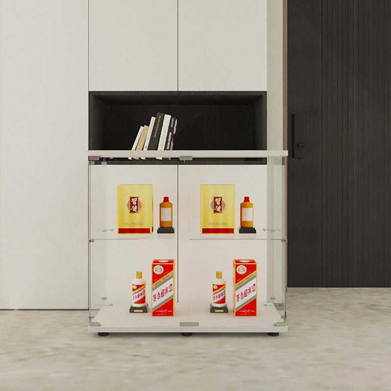 Vitrine à deux portes avec 2 tablettes vitrées et porte
