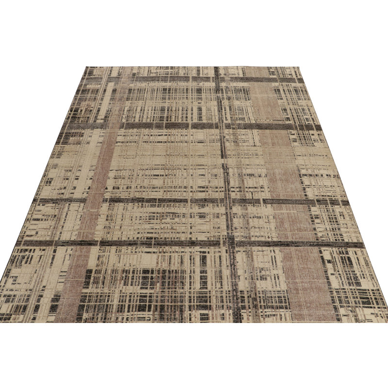 Distressed Abstract Rug In Beige, Brown, Black Striations By Rug & Kilim, Rectangle 13' x 18'