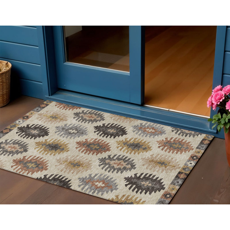 Tapis intérieur / extérieur beige et lavable 3 pi x 5 pi Southwestern