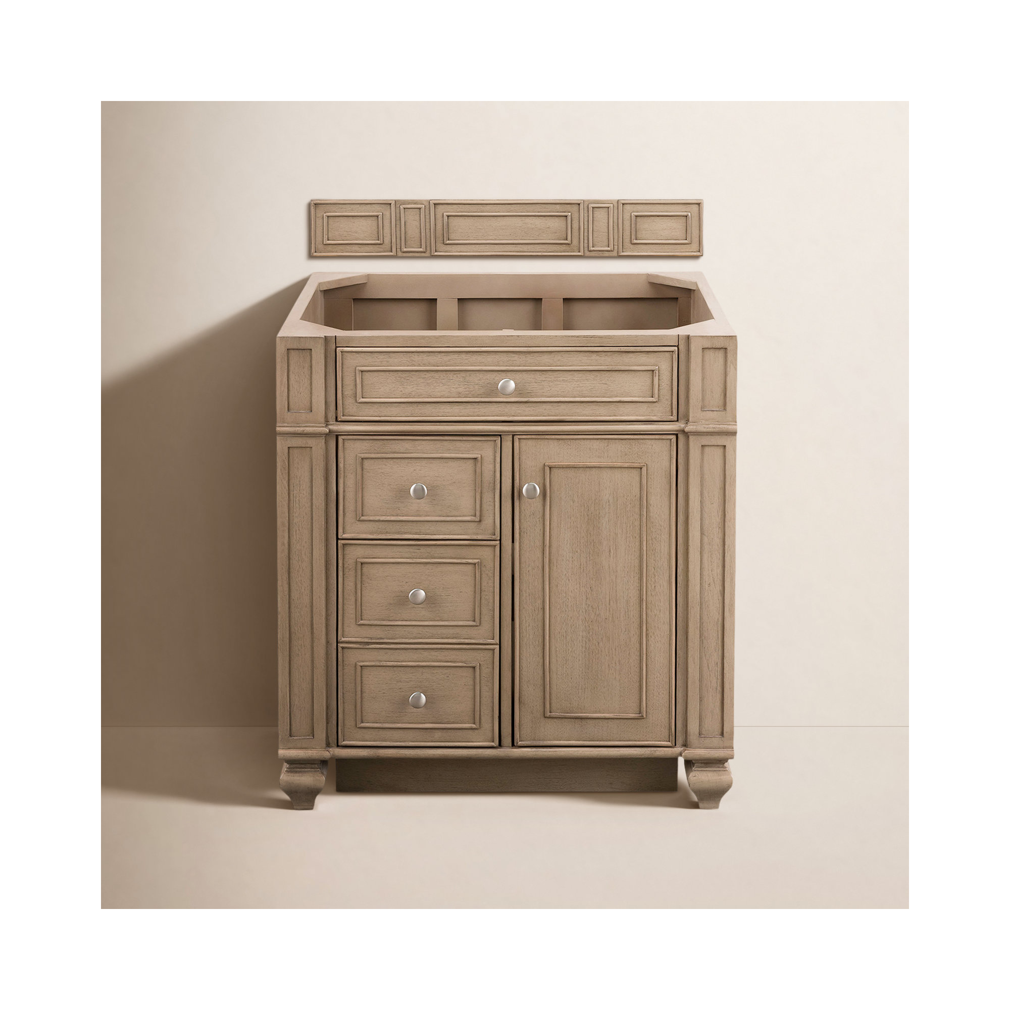 Bristol 30'' W Single Vanity, 8" Widespread, White Zeus, Whitewashed Walnut