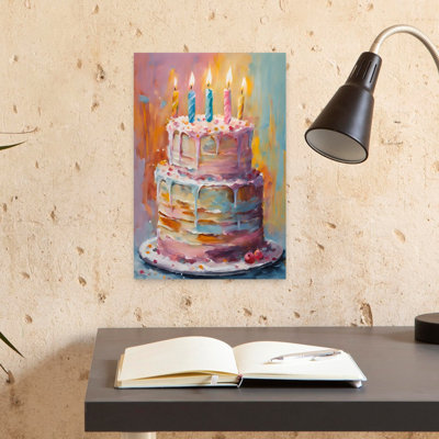 Festive Birthday Cake Colorful Contemporary Wall Art Print