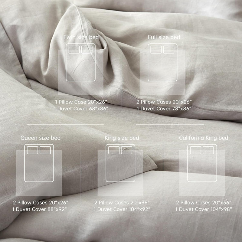 100% Linen Duvet Cover Set, Twin Duvet Cover + 1 pillowcase, Light Gray