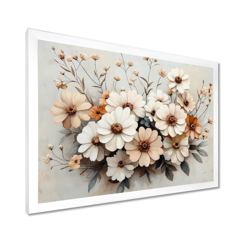 «Ilinn Zinnias Flowers Winter Hues I», art mural Zinnias, Reproduction encadrée d'une seule photo, H 30 po x l 40 po, Blanc