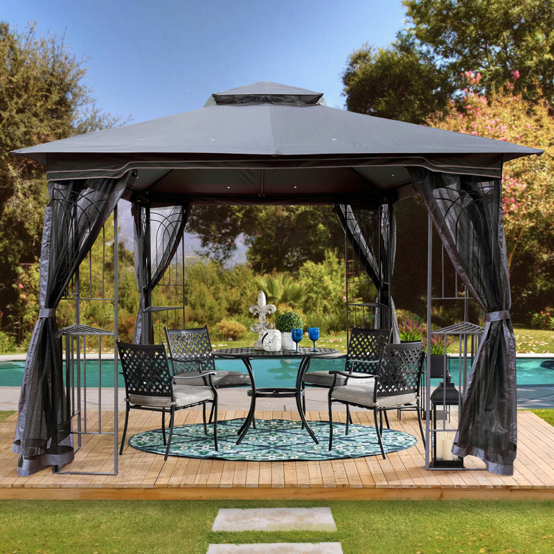 10X10 Gazebo With Water- Top And Detachable Insect Protection - Gray -, Gray