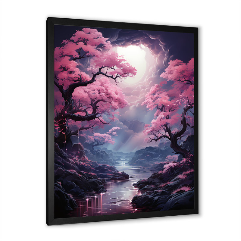 Kawaii Landscape Wonderland River - impression, Cadre simple noir, H 32 po x l 16 po x P 1 po