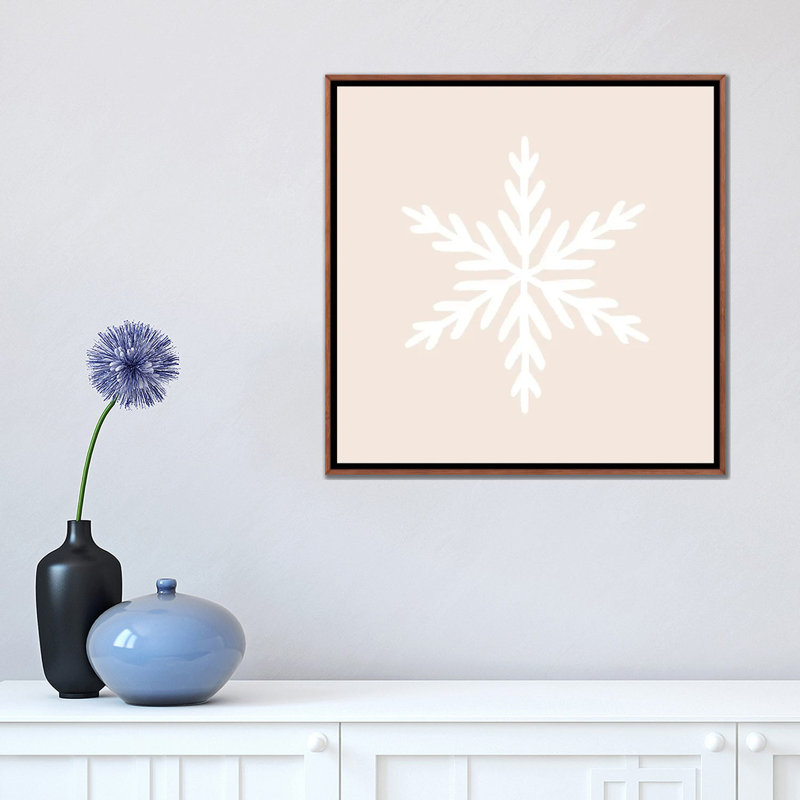 « Snowflake » par Orara studio-reproduction d’art, Toile avec cadre en bois brun classique, Pas de tapis