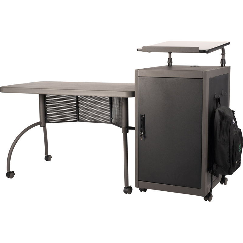 Charcoal Slate and Black Metal Workstation Desk with Lectern