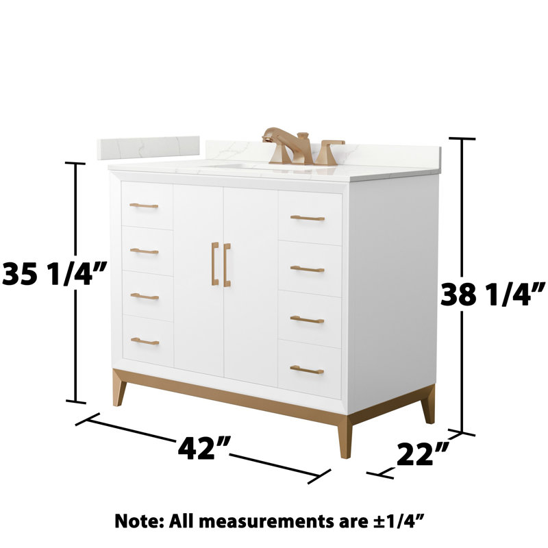 Amici Single Bathroom Vanity with Top, Satin Bronze, Giotto Quartz, 48"
