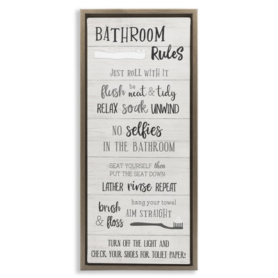 «Fun Bathroom Rules», art mural encadré sur toile flottante par Natalie Carpentieri