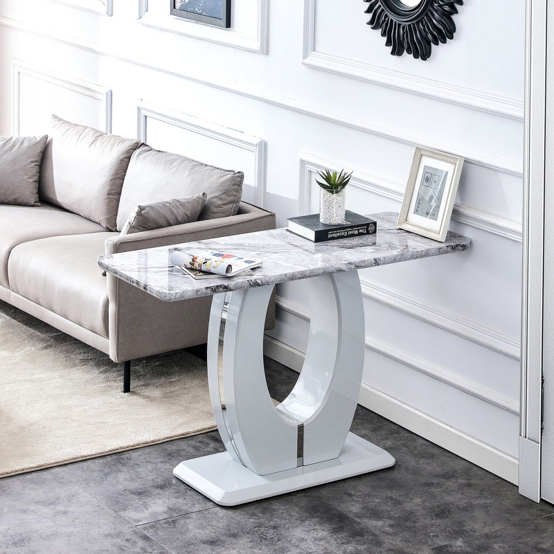 Table de bar rectangulaire grise pour salle de bain de bureau - 47,2 po x 18 po x 29,5 po. Convient à la chambre à coucher, au chevet, à l'entrée, au balcon de la maison. Stable et à la mode. Installation facile pour le balcon, le bureau et la salle de bain.