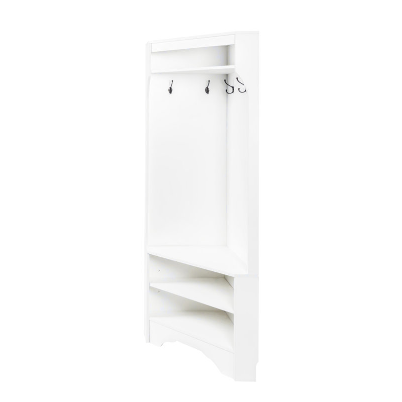 Minimalist Corner Hall Tree with Shoe Bench, Versatile Entryway Coat Rack with 4 Hooks, Corner Cabinet with Adjustable Shelf for Hallway, Living Room, 29.5''W*71.6''H