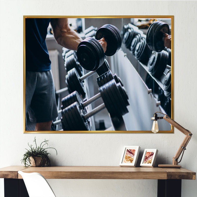 " Strong Man Training At Gym ", 24" H x 32" W x 1" D, Gold Floater Framed