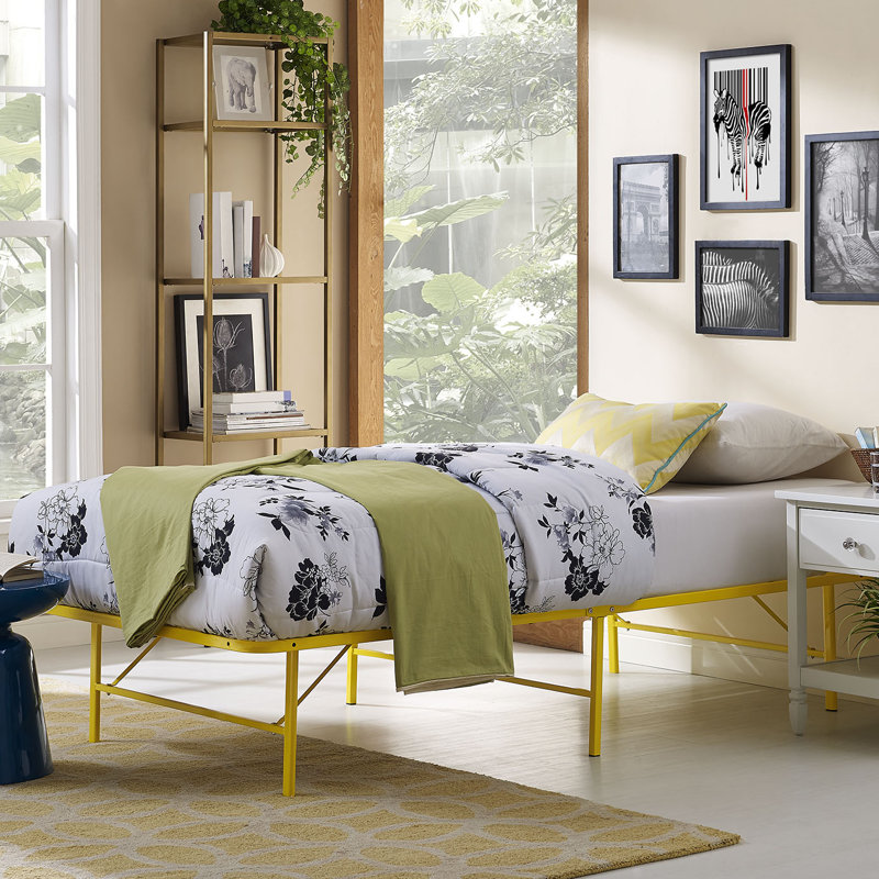 Modway Horizon Stainless Steel Bed Frame, Yellow, Queen