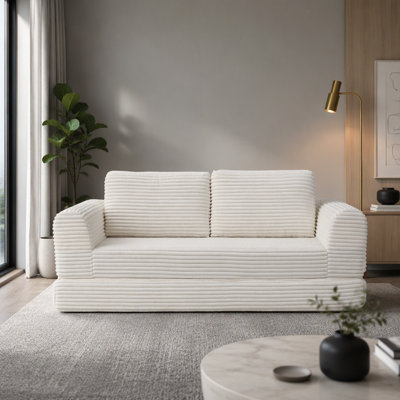 Canapé-lit pliant convertible 2-en-1 avec revêtement en velours côtelé et fonction de couchage coulissante pour les espaces de vie modernes.