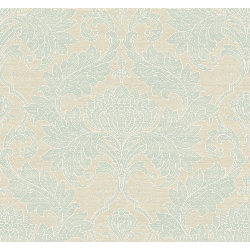 Papier peint à feuilles damassées non lavées Seabrook Designs, Bleu