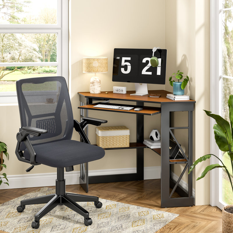 Home Office Desk Set With 1 Office Chair, Corner Desk Computer Desk With Smooth Keyboard Tray And Storage Shelves, Writing Table With Chair For Home Office, Set of 2