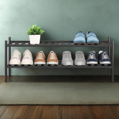 2-Tier Bamboo Extended Shoe Rack, Premium Stackable Shoe Shelf Storage Organizer for Hallway, Closet, Living Room, and Entryway