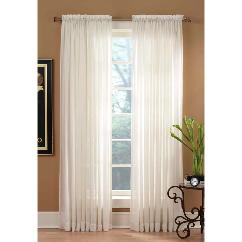 Penzance 100% Polyester Semi-Sheer Crushed Voile Solid Curtain Panel with Rod Pocket Top, White, 54" W x 95" L