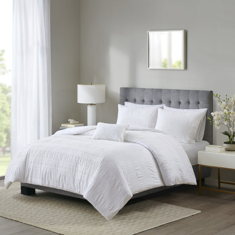 Ensemble de housse de couette en coton blanc gaufré standard à contexture de 200 fils de 4 pièces Nicolette