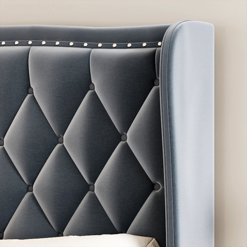 Mirabai Upholstered Metal Wingback Bed, Queen, Light Blue