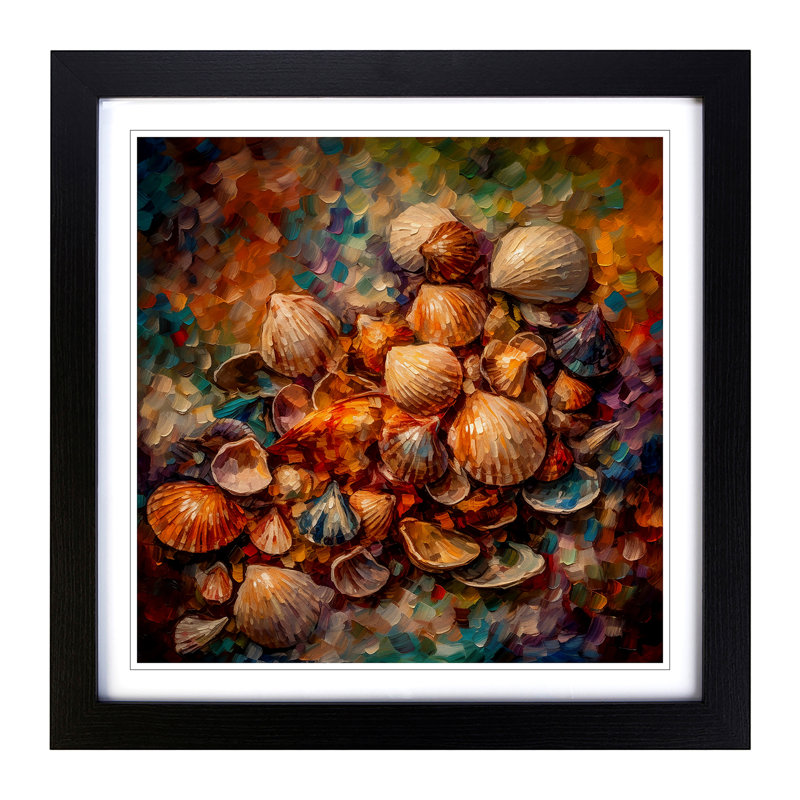 Seashell Impressionism - Single Picture Frame Print on Wood, Black