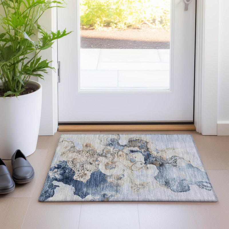 Machine Washable Indoor/Outdoor Xhevrie Denim Rug, Rectangle 1'8" x 2'6"