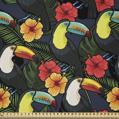 Watercolor Fabric By The Yard, Toucan Birds And Hibiscus Flowers Tropical Exotic Hawaii Flora And Fauna Cartoon, Microfiber Fabric For Arts And Crafts -  East Urban Home, 25E1F285BE3940AC83AA60340F14A035