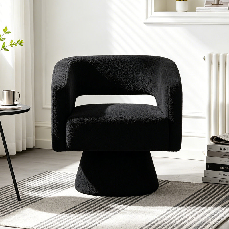 Upholstered Swivel Accent Barrel Chair, Black