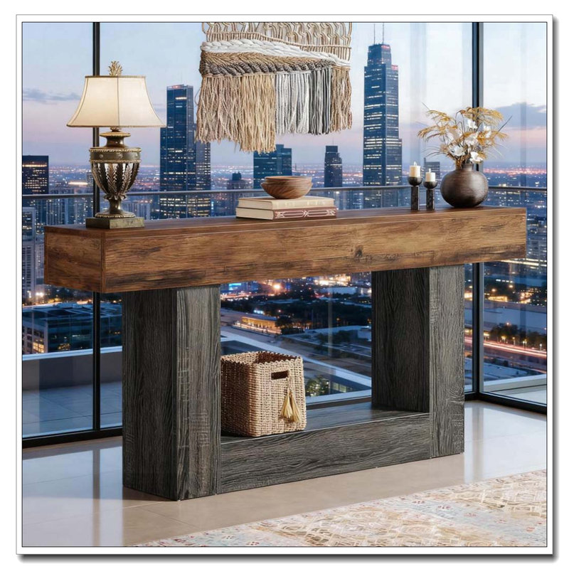 Wooden Console Table, Sofa Side Table, Living Room Table, Brown