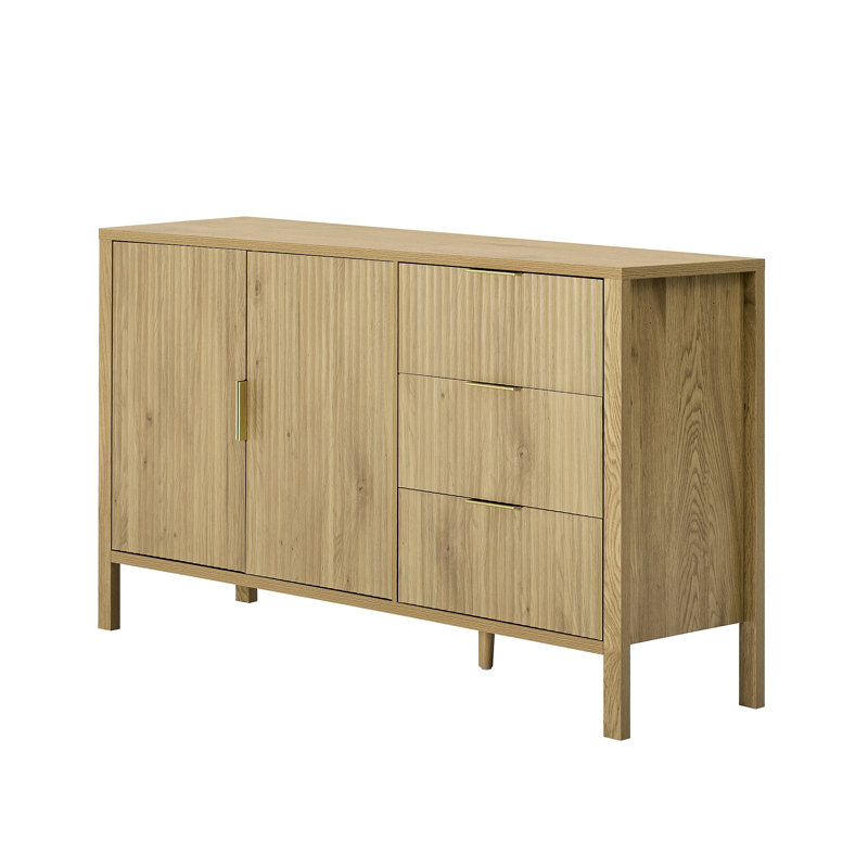 Modern Wave-Pattern Sideboard with 3 Drawers, Large Storage Buffet Cabinet with Hooks and Extra Centre Leg