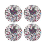 Amazonia Dovecote Black White Vegan Leather Round Coasters