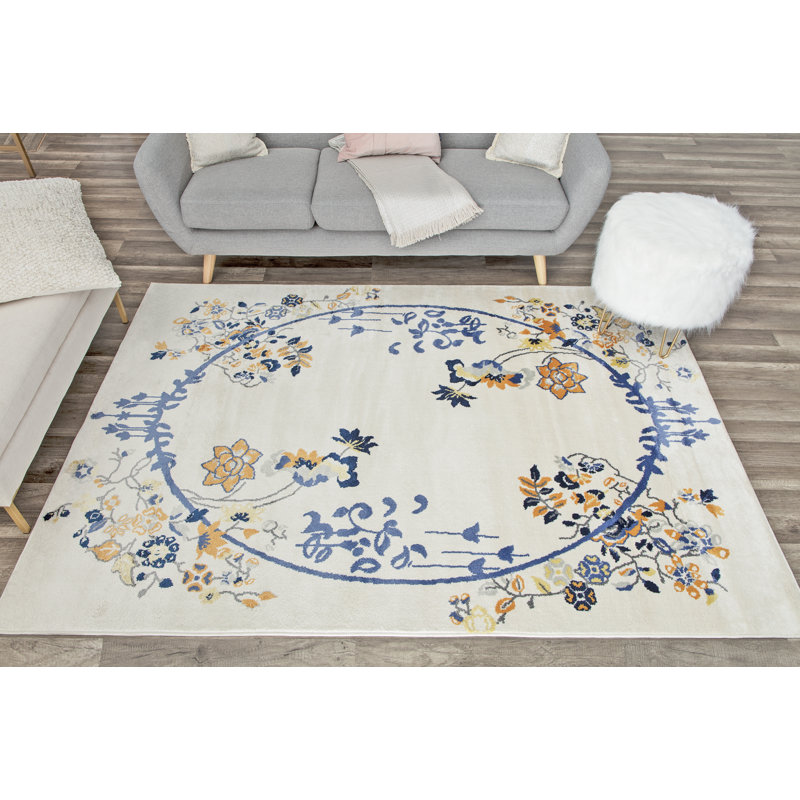 Tapis floral doré Valentina, Rectangle 9 pi x 12 pi