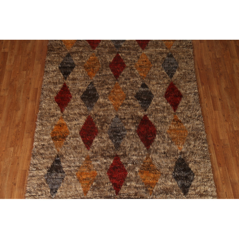 Tapis brun en laine berbère marocain fait à la main 6 x 9