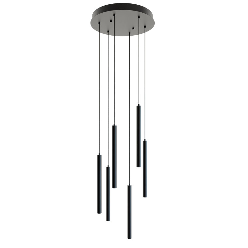 Luminaire suspendu grappe à 6 lumières DEL, Noir