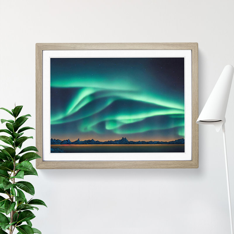 Vibrant Aurora Borealis - Framed Print, 46cm H x 64cm W x 2cm D, Oak