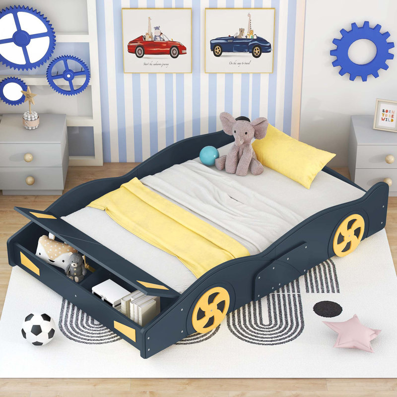 Lit plateforme en forme de voiture de course, Double, Bleu foncé