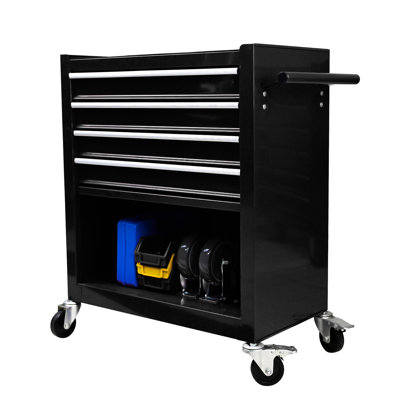 4 Drawers Multifunctional Tool Cart With Wheels - Black, Steel Design, Gentle Drawer Closure, 2Pcs Brake And Without For Secure Movement, Additional Storage Choices Presented Structure, Smooth Stable