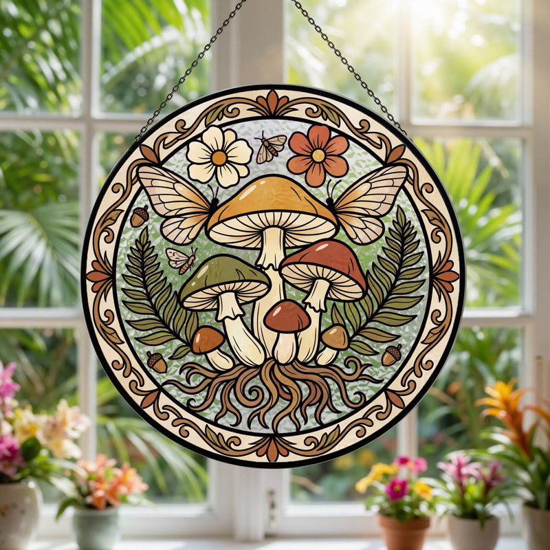 Panneau de vitrail de jardin champignon H H 12 po, H 12 po