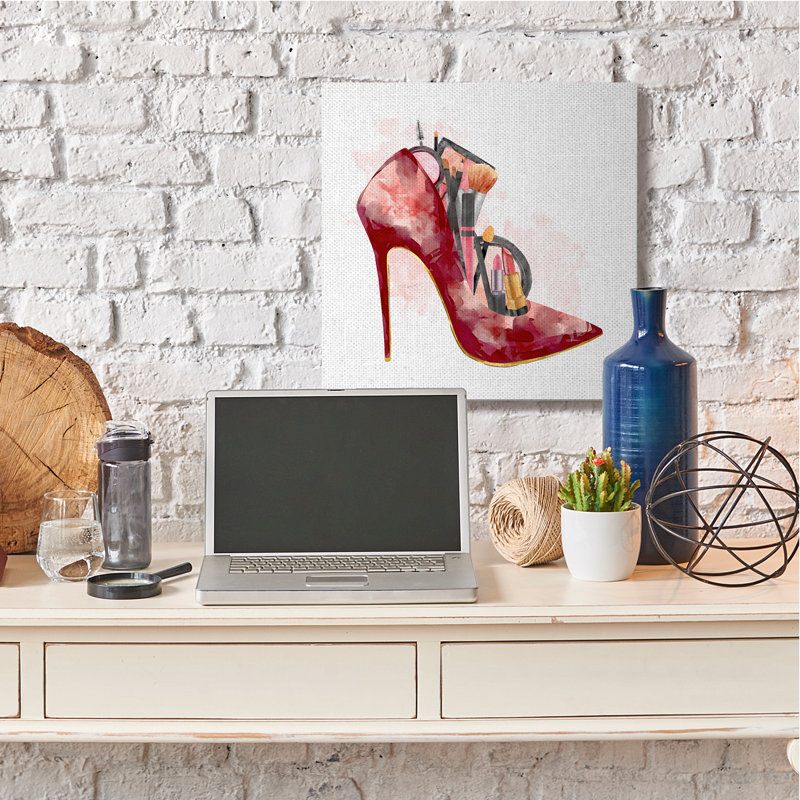 Talons de mode rouges avec accessoires cosmétiques par Ziwei Li - peinture sur toile, H 30 po x l 30 po x 1,5 po