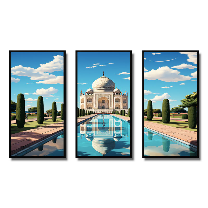 Art indien Taj Mahal Sunshine - art mural indien, Cadre flottant noir, H 28 po x l 36 po x P 1 po