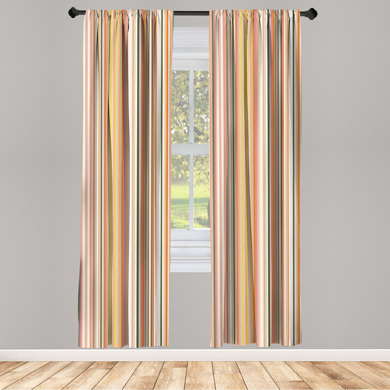 Microfiber Striped Semi-Sheer Rod Pocket Curtain Panels, 28" W x 63" L, Yellow