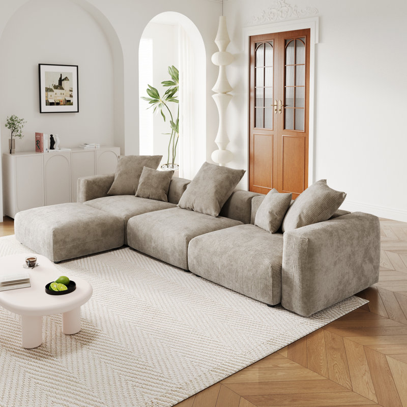 Canapé modulaire en velours côtelé 4 pièces Nikodemos, Velours côtelé brun clair