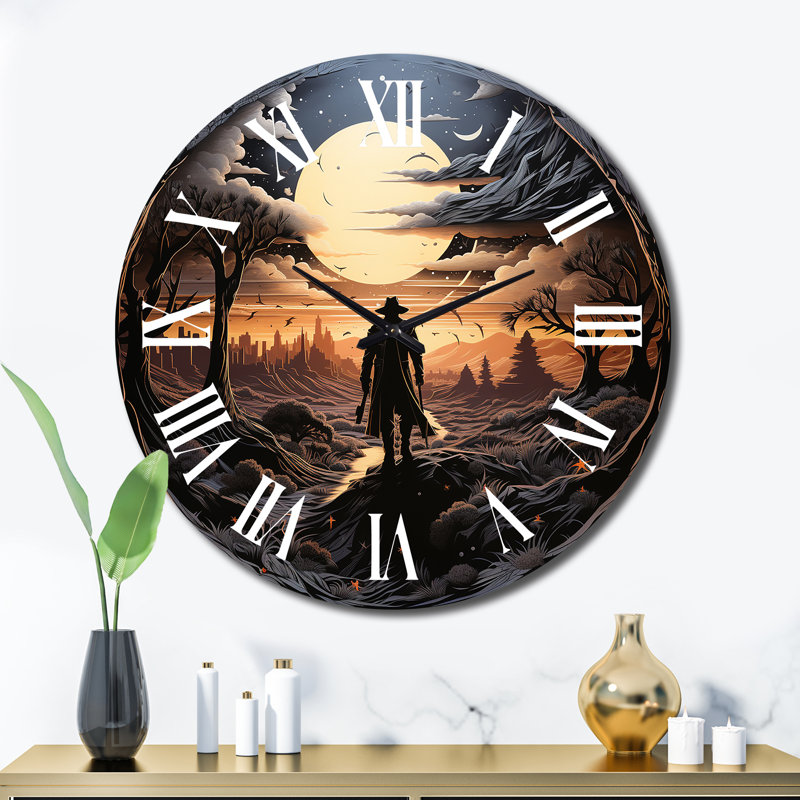 Horloge murale Western Lone Outlaw Papercut I, Très grand