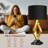 25.5in Gold Nightstand Resin Lamps With Black Shades Set Of 2
