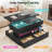 Lift Top Coffee Table with LED Light Strip, Extendable MDF Center Table with 4 Drawers & Hidden Compartment, Marble Texture-1332583984