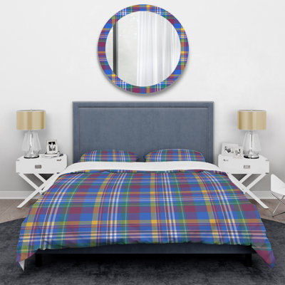Blue and Green Checked Tartan - Abstract Duvet Cover Set - Microfiber Polyester